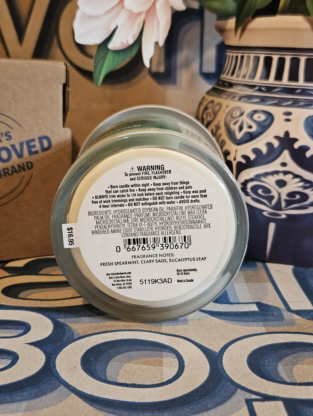 NWT Bath & Body Works Eucalyptus Spearmint Single Wick Candle - Green, White - Picture 6 of 6